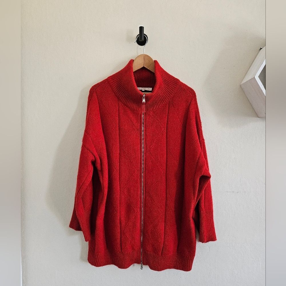 Rani Arabella Red Zip-Front Ribbed Knit Sweater